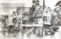 Amir Jamil, 14 x 21 Inch, Charcoal on Paper, Cityscape Painting, AC-AJM-013